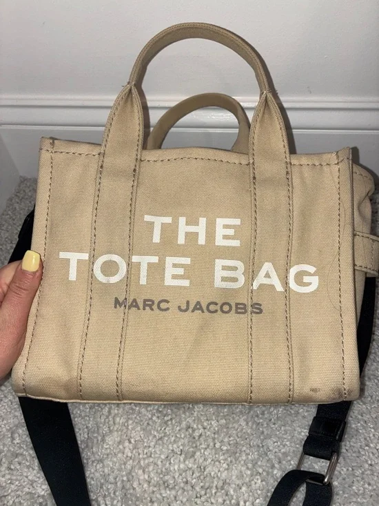 Marc Jacobs Beige Canvas Small Tote Bag with Black Strap - Picture 2 of 9